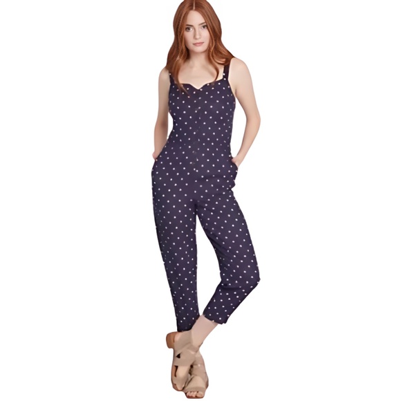 MODCLOTH Every Waking Momentum Navy Polka Dot Jumpsuit - Picture 1 of 12